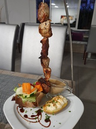 *CHICKEN, BEEF AND PORK BROCHETTE